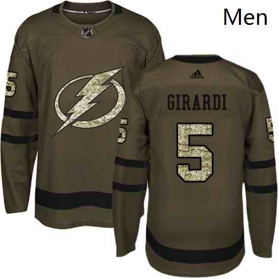 Mens Adidas Tampa Bay Lightning 5 Dan Girardi Authentic Green Salute to Service NHL Jersey